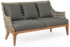 Casa Padrino Luxus Gartensofa mit Kissen Grau / Naturfarben / Braun 153 x 73 x H. 80,5 cm - Wetterbest�ndiges Garten & Terrassen Sofa - Garten & Terrassen M�bel - Luxus Qualit�t