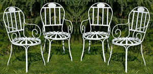 Casa Padrino Jugendstil Garten Stuhl 4er Set Wei� 47 x 47 x H. 94 cm - Handgefertigte Schmiedeeisen St�hle mit Armlehnen - Nostalgische Schmiedeeisen Garten & Terrassen M�bel