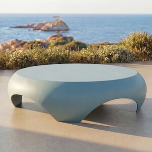 Casa Padrino Luxus Gartentisch Matt Blau  140 cm - Runder Garten Couchtisch