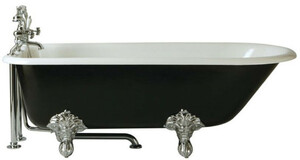 Casa Padrino Luxus Jugendstil Badewanne Wei� / Schwarz / Silber 170 x 77 x H. 61 cm - Freistehende Nostalgische Gusseisen Badewanne - Barock & Jugendstil Badezimmer M�bel