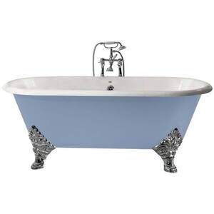 Casa Padrino Luxus Gusseisen Badewanne Hellblau / Wei� 178 cm - Gebogene freistehende Badewanne - Barock & Jugendstil Badezimmer M�bel