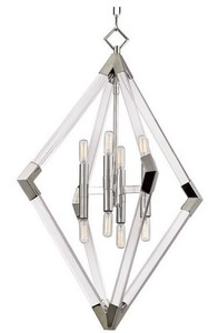 Casa Padrino Luxus H�ngeleuchte Silber 59,7 x 59,7 x H. 83,8 cm - Pendelleuchte mit Acryl-Diamantrahmen und Metallakzenten