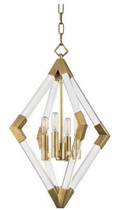 Casa Padrino Luxus H�ngeleuchte Antik Messingfarben 43,8 x 43,8 x H. 61 cm - Pendelleuchte mit Acryl-Diamantrahmen und Metallakzenten