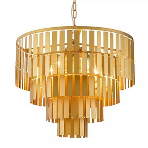 Casa Padrino Luxus H�ngeleuchte Gold  60 x H. 54 cm - F�nfstufige Pendelleuchte mit Metall Lamellen