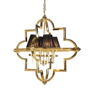 Casa Padrino Luxus H�ngeleuchte Gold / Schwarz 68 x 68 x H. 72 cm - Pendelleuchte mit 4 Lampenschirmen