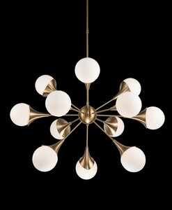 Casa Padrino Luxus H�ngeleuchte Messingfarben / Wei�  102 x H. 64 cm - Sputnik Pendelleuchte mit 12 Glaskugeln