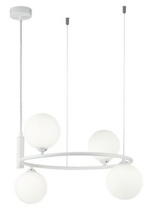 Casa Padrino Luxus H�ngeleuchte Wei� / Wei�  39 x H. 28 cm - Moderne h�henverstellbare Metall H�ngelampe mit runden Glas Lampenschirmen