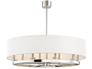 Casa Padrino Luxus H�ngeleuchte Silber / Cremefarben  51,4 x H. 29,9 cm - Runde Metall H�ngelampe mit Leinenstoff