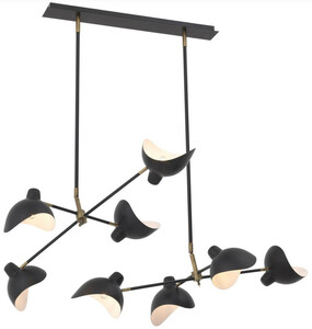 Casa Padrino Designer Kronleuchter Schwarz / Antik Messingfarben 152 x 100 x H. 140 cm - Eleganter Kronleuchter im 50er Jahre Stil mit verstellbaren Armen - Luxus Kollektion