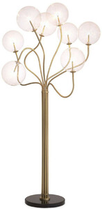 Casa Padrino Luxus Halogen Stehleuchte Antik Messingfarben / Schwarz  70 x H. 170 cm - Dimmbare Metall Stehlampe mit runden Glas Lampenschirmen und Marmorfu� - Luxus Kollektion