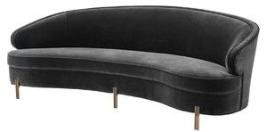 Casa Padrino Luxus Samt Sofa Dunkelgrau / Messingfarben 230 x 103 x H. 78 cm - Gebogenes Wohnzimmer Sofa - Designer M�bel