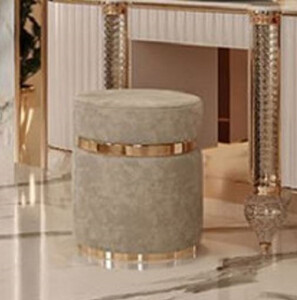Casa Padrino Luxus Hocker Grau / Gold  45 x H. 45 cm - Runder Sitzhocker - Schlafzimmer Mbel - Luxus Mbel - Luxus Einrichtung