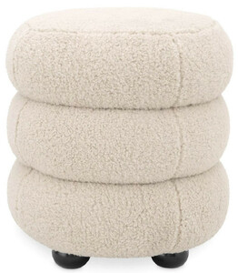 Casa Padrino Luxus Hocker Creme / Schwarz  43 x H. 49,5 cm - Runder Wohnzimmer Sitzhocker - Gepolsterter Rundhocker - Wohnzimmer Mbel - Luxus Mbel - Luxus Einrichtung - Mbel Luxus