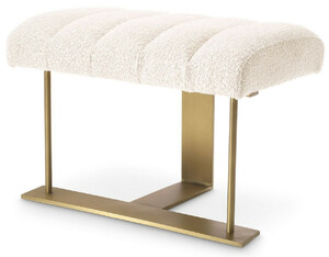 Casa Padrino Luxus Hocker Creme / Messing 62 x 46 x H. 45 cm - Gepolsterter Sitzhocker mit Edelstahl Gestell - Luxus Wohnzimmer & Hotel Mbel - Luxus Qualitt