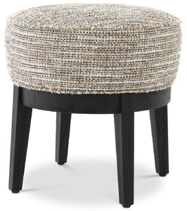 Casa Padrino Luxus Hocker Beige / Schwarz  45,5 x H. 47 cm - Runder Wohnzimmer Sitzhocker - Moderner Rundhocker - Luxus M�bel