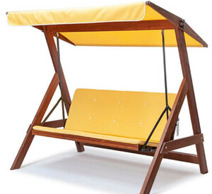 Casa Padrino Luxus Hollywood Schaukel Gelb / Braun - Massivholz Garten Schaukel mit Sonnendach - Garten M�bel - Terrassen M�bel - Outdoor M�bel - Luxus M�bel