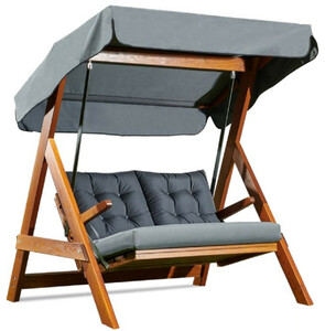 Casa Padrino Luxus Hollywood Schaukel Anthrazitgrau / Braun - Moderne Wetterfeste Garten Schaukel mit Sonnendach - Terrassen M�bel - Garten M�bel