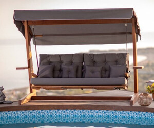 Casa Padrino Luxus Hollywood Schaukel Grau / Braun - Wetterfeste Garten Schaukel mit Sonnendach - Garten Terrassen Hotel M�bel - Luxus Qualit�t