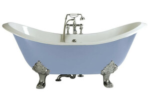 Casa Padrino Luxus Jugendstil Gusseisen Badewanne Hellblau  / Wei� / Silber 180 x 77 x H. 79 cm - Gebogene freistehende Badewanne - Barock & Jugendstil Badezimmer M�bel