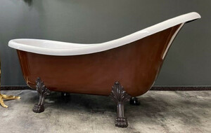 Casa Padrino Luxus Jugendstil Badewanne Mahagonibraun / Wei� 174 x 83 x H. 81 cm - Freistehende Retro Badewanne mit L�wenf��en - Retro Badezimmer M�bel