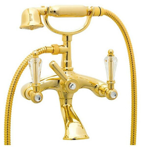 Casa Padrino Luxus Jugendstil Badewannenarmatur mit Swarovski Kristallglas Gold - Retro Badewannen Armatur mit Handbrause - Nostalgisches Badezimmer Zubehr