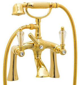 Casa Padrino Luxus Jugendstil Badewannenarmatur mit Swarovski Kristallglas Gold - Badewannen Armatur mit Handbrause - Nostalgisches Badezimmer Zubehr
