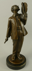 Casa Padrino Luxus Jugendstil Bronze Skulptur Vincent van Gogh Bronze / Schwarz 10 x 9 x H. 26 cm - Bronze Figur mit Marmorsockel - Dekofigur - Deko Accessoires