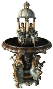 Casa Padrino Luxus Jugendstil Bronze Springbrunnen T�rkis / Bronzefarben / Gold  130 x H. 226 cm - Prunkvoller Gartenbrunnen - Gartendeko Brunnen - Barock & Jugendstil Garten Deko Accessoires