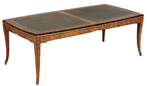 Casa Padrino Luxus Jugendstil Couchtisch Hellbraun / Braun 150 x 75 x H. 47 cm - Eleganter Massivholz Wohnzimmertisch mit hochwertigem Echtleder - Barock & Jugendstil Wohnzimmer M�bel