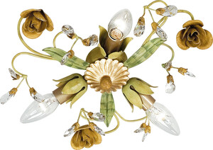 Casa Padrino Luxus Jugendstil Deckenleuchte Rosen Grn / Gold  35 x H. 9 cm - Elegante Metall Deckenlampe mit Swarovski Kristallglas