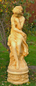 Casa Padrino Jugendstil Deko Skulptur Mdchen Antik Stil Creme H. 160 cm - Prunkvolle Garten Statue mit Sockel - Gartenskulptur - Steinfigur - Garten & Terrassen Deko Accessoires