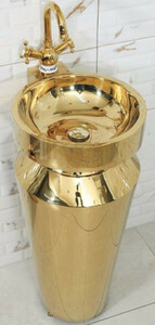 Casa Padrino Luxus Edelstahl Waschtisch Gold 40 x H. 86 cm - Goldene Badezimmer Mbel - Hotel & Restaurant Kollektion - Luxus Qualitt