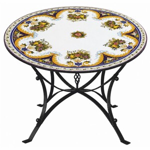Casa Padrino Luxus Jugendstil Esstisch Wei� / Bunt / Schwarz  140 cm - Runder Gartentisch - Gastronomie & Garten M�bel - Made in Italy