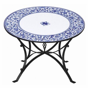 Casa Padrino Luxus Jugendstil Esstisch Wei� / Blau / Schwarz  140 cm - Runder Gartentisch - Gastronomie M�bel - Made in Italy