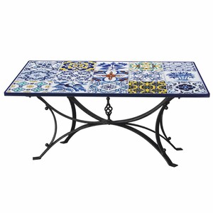 Casa Padrino Luxus Jugendstil Esstisch Wei� / Blau / Bunt / Schwarz 200 cm - Rechteckiger Gartentisch - Gastronomie M�bel - Made in Italy