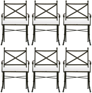 Casa Padrino Luxus Jugendstil Gartenstuhl Set mit Armlehnen und Sitzkissen Braun / Wei 61 x 51 x H. 97 cm - Handgeschmiedete Esszimmer Sthle - Esszimmer Garten Terrassen Mbel