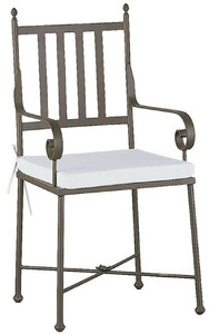 Casa Padrino Luxus Jugendstil Gartenstuhl mit Armlehnen und Sitzkissen Braun / Wei� 47 x 50 x H. 103 cm - Handgeschmiedeter Esszimmer Stuhl - Esszimmer Garten Terrassen M�bel