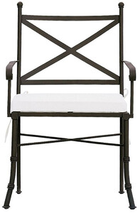 Casa Padrino Luxus Jugendstil Gartenstuhl mit Armlehnen und Sitzkissen Braun / Wei� 61 x 51 x H. 97 cm - Handgeschmiedeter Esszimmer Stuhl - Esszimmer Garten Terrassen M�bel