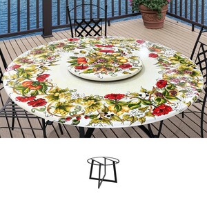 Casa Padrino Luxus Jugendstil Gartentisch Bl�tenkranz  150 cm - Runder Esstisch aus handbemaltem Lavastein - Gastronomie M�bel - Made in Italy