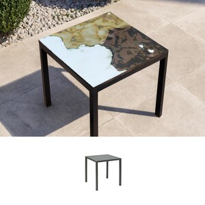 Casa Padrino Luxus Jugendstil Gartentisch Marmoriert Braun 70 x 70 cm - Quadratischer Esstisch aus handbemaltem Lavastein - Gastronomie M�bel - Made in Italy