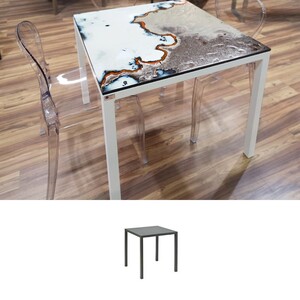 Casa Padrino Luxus Jugendstil Gartentisch Marmoriert Gold 80 x 80 cm - Quadratischer Esstisch aus handbemaltem Lavastein - Gastronomie M�bel - Made in Italy
