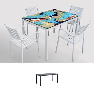Casa Padrino Luxus Jugendstil Gartentisch Abstrakt Blau 140 x 80 cm - Rechteckiger Esstisch aus handbemaltem Lavastein - Gastronomie M�bel - Made in Italy