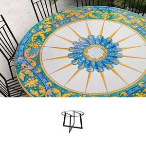 Casa Padrino Luxus Jugendstil Gartentisch Sonnenstern  160 cm - Runder Esstisch aus handbemaltem Lavastein - Gastronomie M�bel - Made in Italy