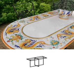 Casa Padrino Luxus Jugendstil Gartentisch Drachenranken 200 x 100 cm - Ovaler Esstisch aus handbemaltem Lavastein - Gastronomie M�bel - Made in Italy