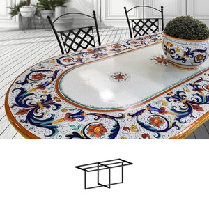Casa Padrino Luxus Jugendstil Gartentisch Ornamentbord�re 200 x 100 cm - Ovaler Esstisch aus handbemaltem Lavastein - Gastronomie M�bel - Made in Italy