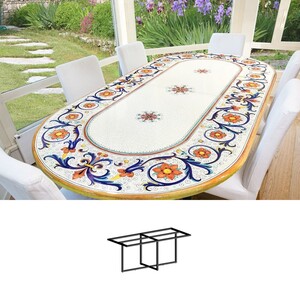Casa Padrino Luxus Jugendstil Gartentisch Ornamentbord�re 250 x 120 cm - Ovaler Esstisch aus handbemaltem Lavastein - Gastronomie M�bel - Made in Italy