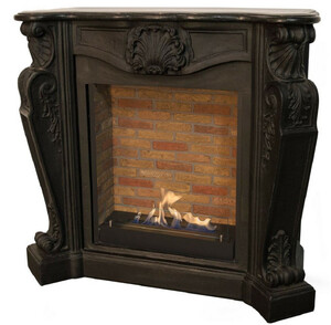 Casa Padrino Jugendstil Kamin mit Biobrenner Schwarz 127,5 x 48,5 x H. 111 cm - Prunkvoller Bioethanolkamin mit edlen Verzierungen und Steindekor - Luxus Qualit�t