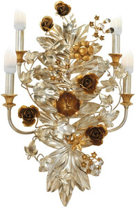 Casa Padrino Luxus Jugendstil Kristall Wandleuchte Rosen & Blumen Silber / Gold 42 x 18 x H. 65 cm - Barock & Jugendstil Wandleuchten