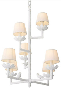 Casa Padrino Luxus Jugendstil Aluminium Kronleuchter mit dekorativen V�gelchen Matt Wei� / Wei� 77 x 77 x H. 99 cm - Barock & Jugendstil Wohnzimmer Kronleuchter - Luxus Qualit�t