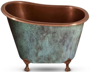 Casa Padrino Luxus Jugendstil Kupfer Badewanne Antik Mintgr�n / Kupfer 124,5 x 79,5 x H. 83,1 cm - Freistehende Retro Badewanne - Rustikale Kupfer Badezimmer M�bel